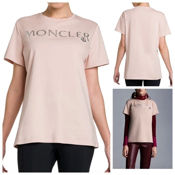 Moncler Metallic Logo Front Cotton T-Shirt - Picture 1 of 12